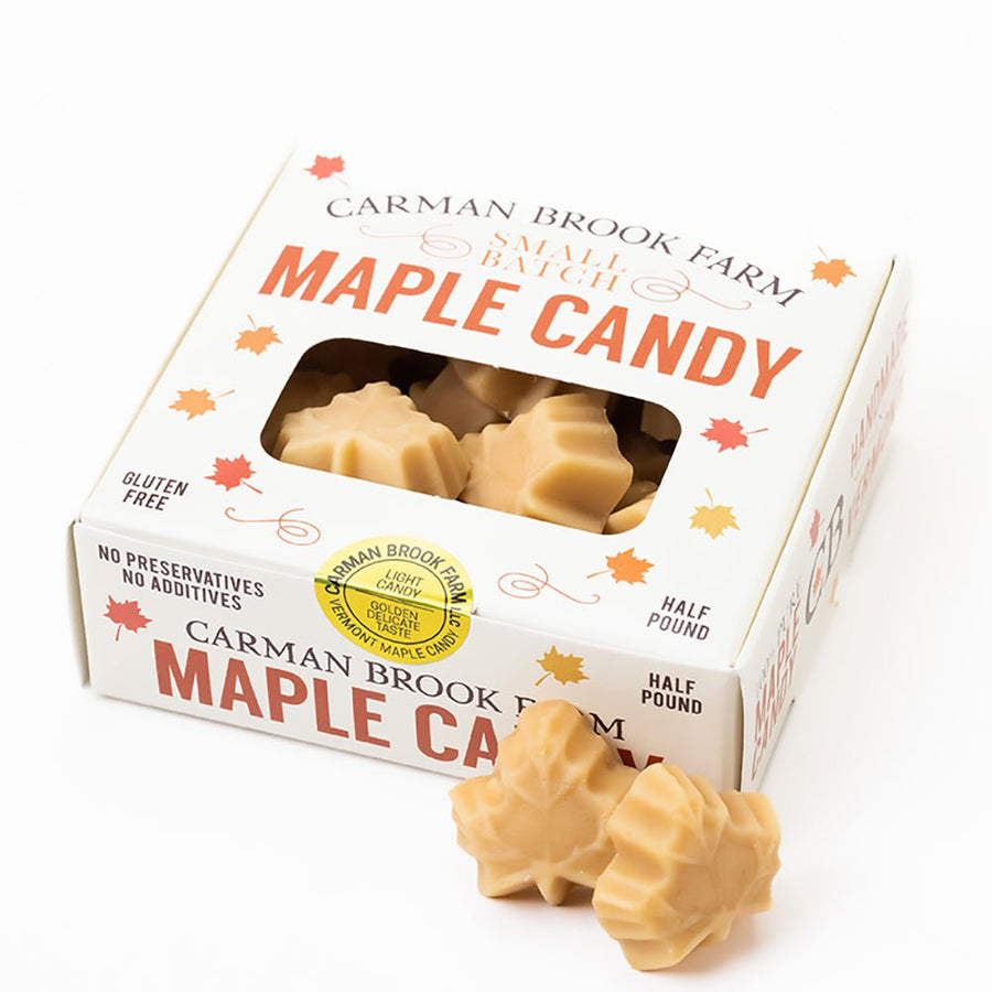 Half-pound box of light maple sugar candy.