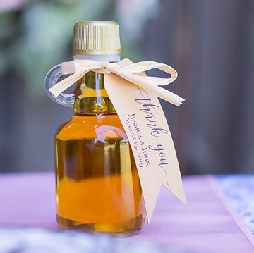 Pure Maple Syrup Wedding Favors - Glass Leaf Bottle - 1.7 oz Ben's Sugar Shack Hang-Tag