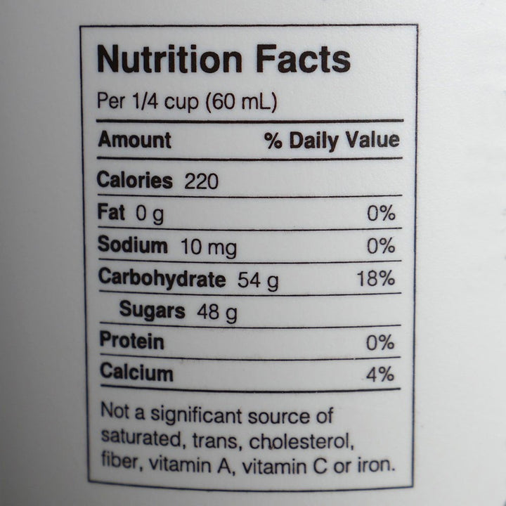 Nutrition facts for maple syrup.